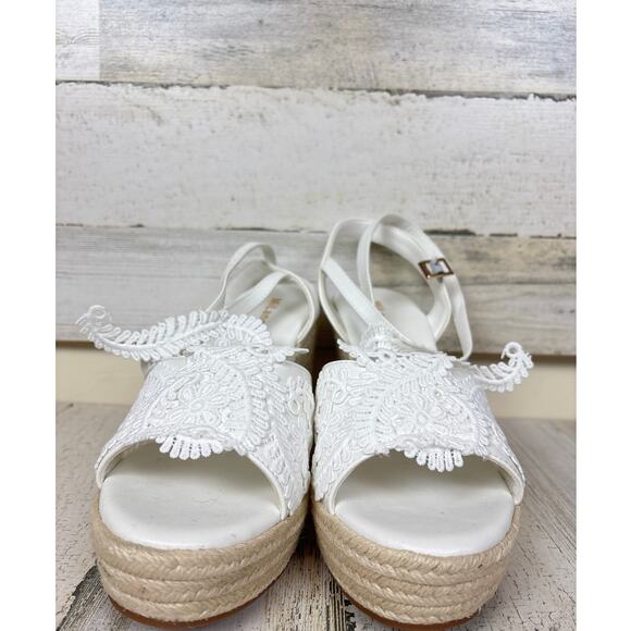 Milanoice Women’s 9 White Lace Platform Wedge Espadrille Sandals Bridal NEW - Picture 5 of 10